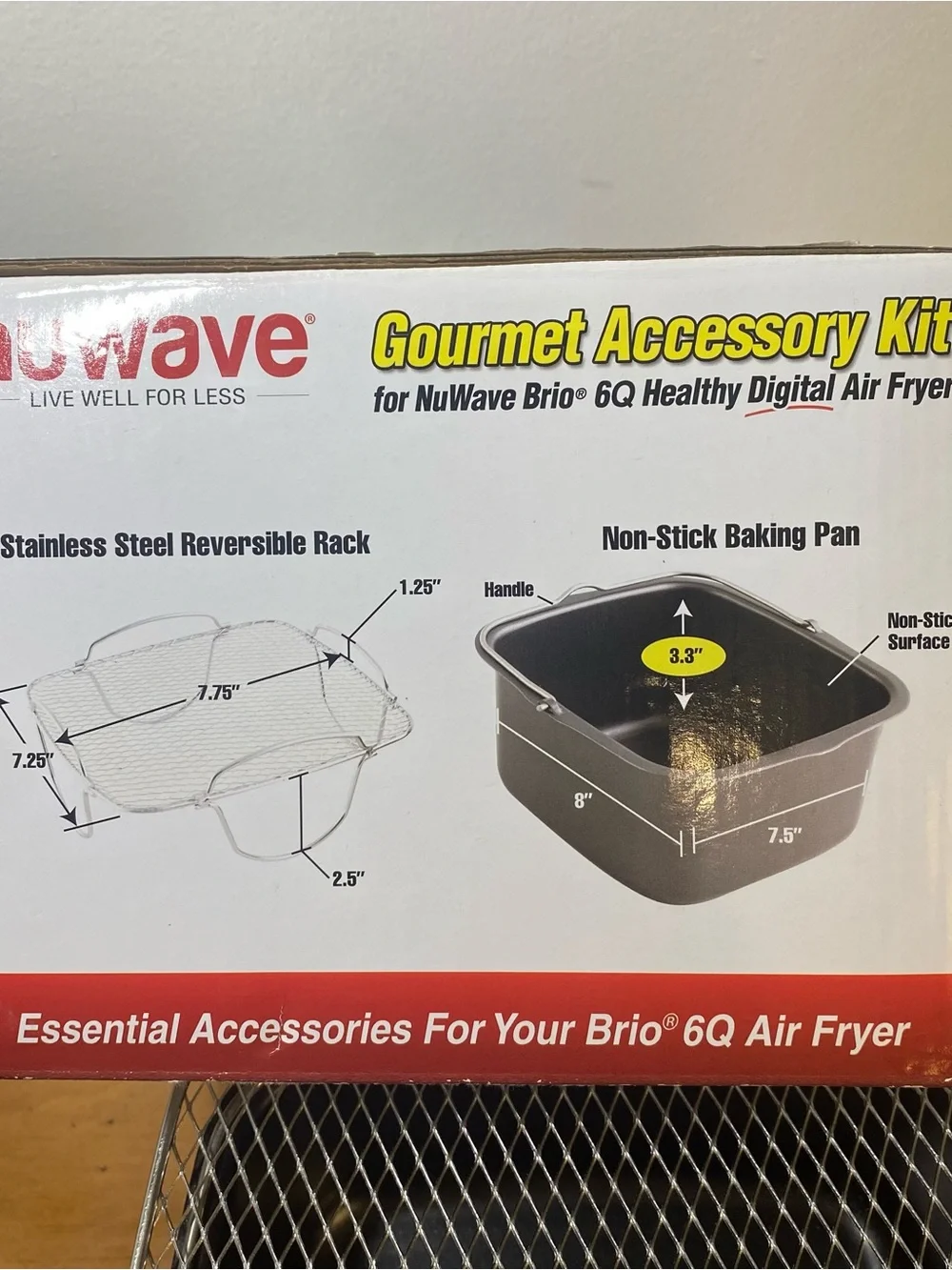 NUWAVE Brio Air Fryer 6Q Healthy Digital Gourmet Accessory Kit Baking Pan Rack